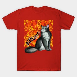 A black and white cat for Autumn T-Shirt